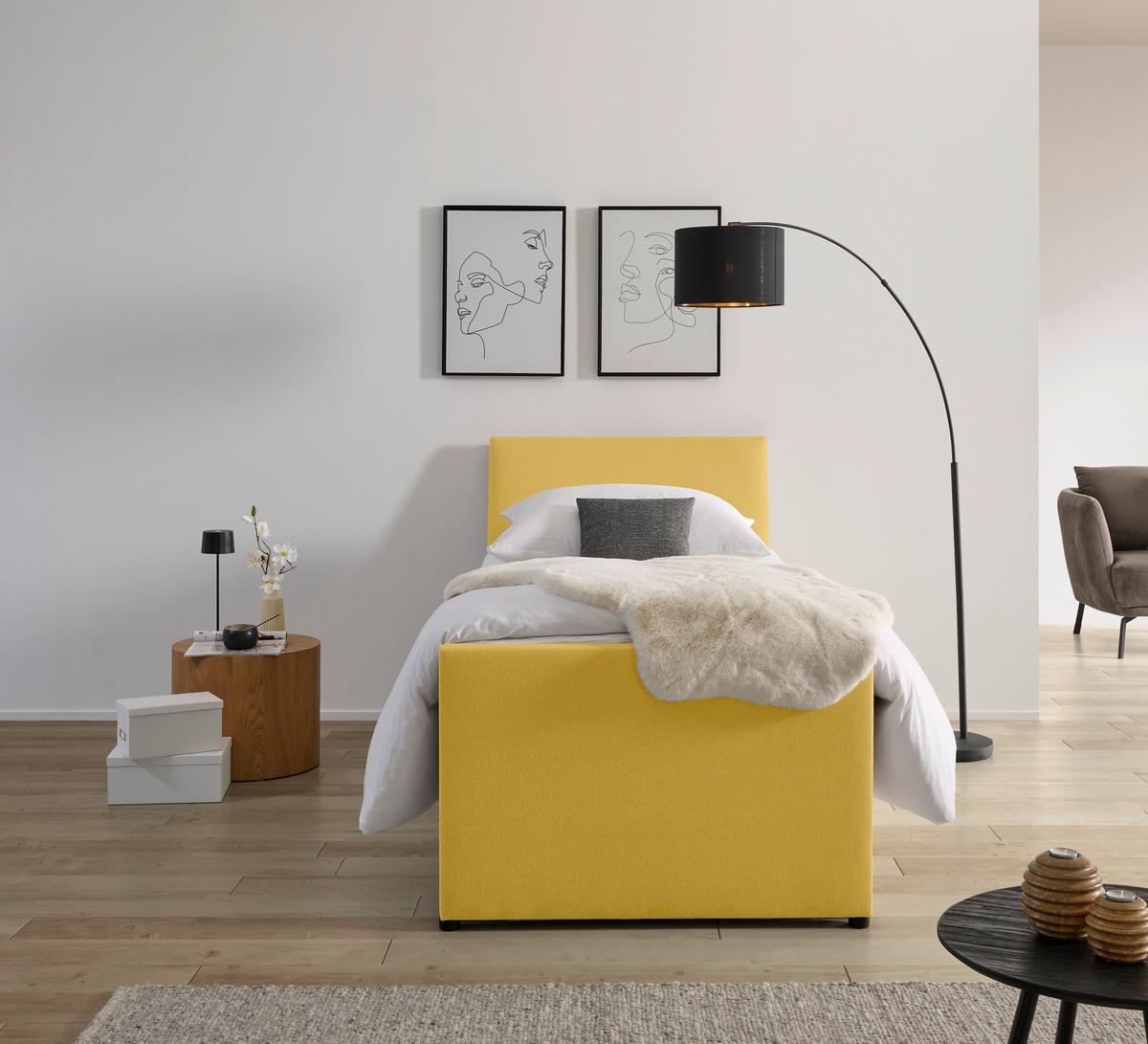 Boxspringbett Mit Bettkasten Nida 100x200 Cm Gelb - Gelb/Schwarz, MODERN, Holz/Textil (100/200cm) - MID.YOU