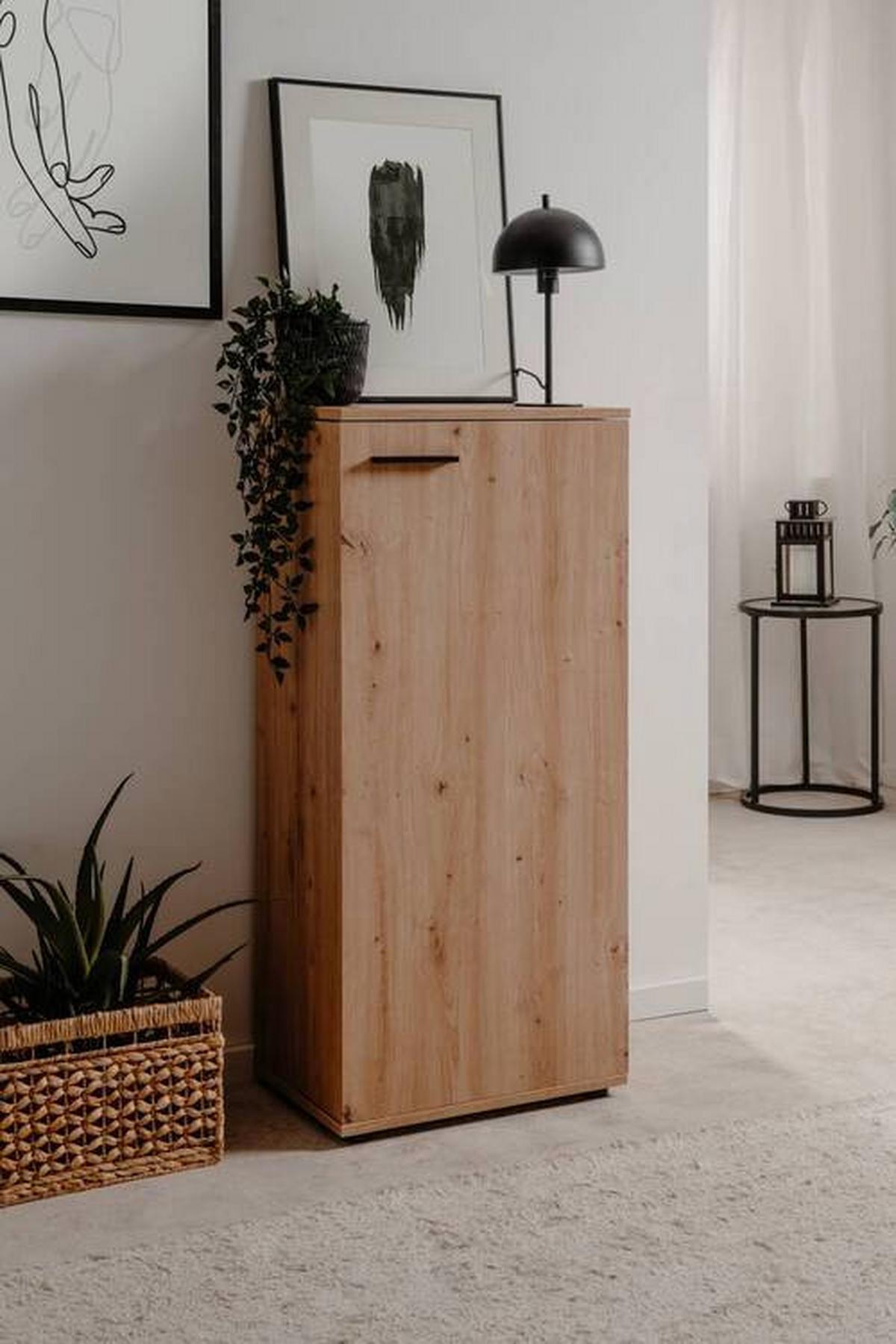 Schuhschrank Satos 02b - Schwarz/Eiche Artisan, Design, Holzwerkstoff (50/110/34cm) - MID.YOU