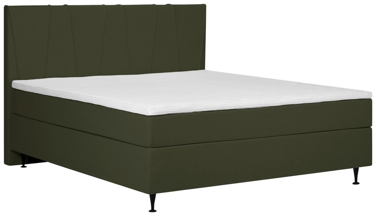 Boxspringbett Wels 160x200 cm D.grün inkl. Topper - Dunkelgrün/Schwarz, MODERN, Textil (160/200cm) - MID.YOU