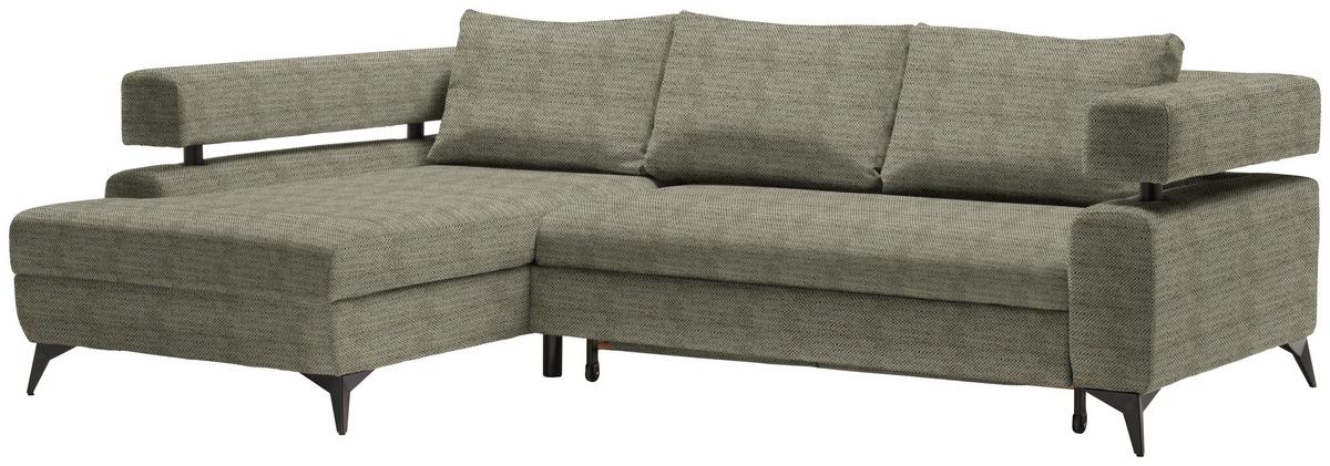 Rohová sedačka ROSALIE, levá s úložným prostorem a lůžkem - černá/olivově zelená, Konvenční, kov/textil (184/265cm)