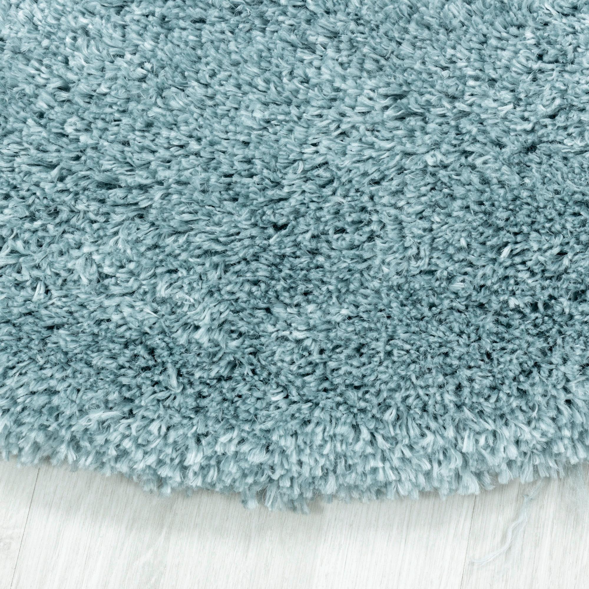 Hochflor Teppich Blau Naturfaser Fluffy Ø 120 cm - Blau, Basics, Textil (120cm)