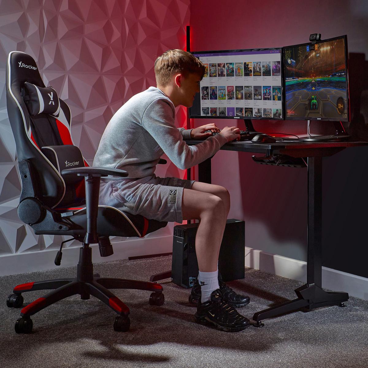 Gaming Stuhl Egility Compact Lederlook, Rot/Schwarz/Weiß - Rot/Schwarz, MODERN, Kunststoff/Textil (55/113/62,5cm) - X Rocker
