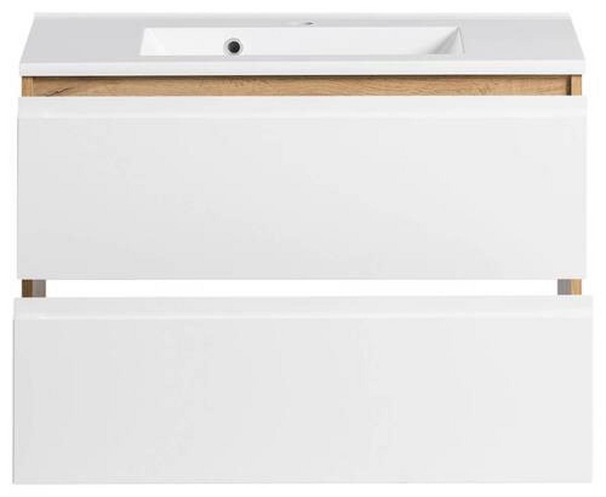 Waschbecken mit Unterschrank Varese B:80cm Eiche Dekor/Weiß - Eiche Wotan, MODERN, Holzwerkstoff/Stein (80cm) - Held