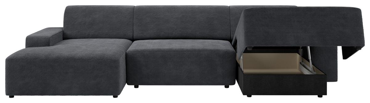 Wohnlandschaft Wien D. Grau U: 162x329x162 cm - Dunkelgrau/Schwarz, MODERN, Textil (162/329/162cm) - Trendmanufaktur