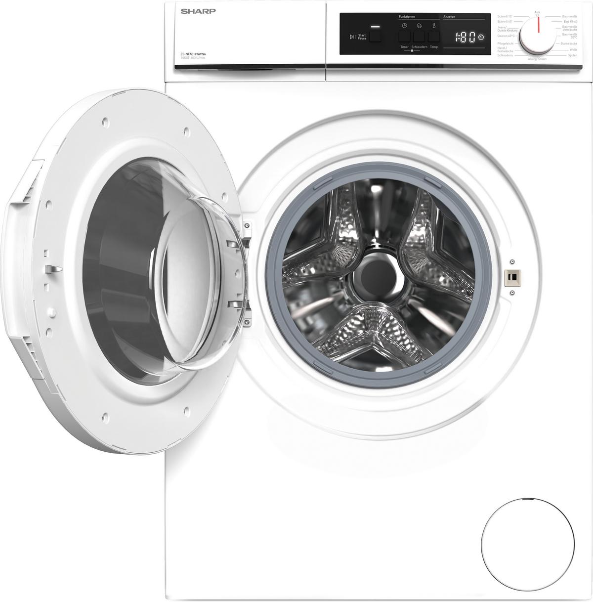 Waschmaschine ES-NFA014WWNA-DE Füllmenge ca. 10kg, 1200 U/Min - Weiß, Basics, Glas/Kunststoff (59.7/84.5/58.2cm) - Sharp