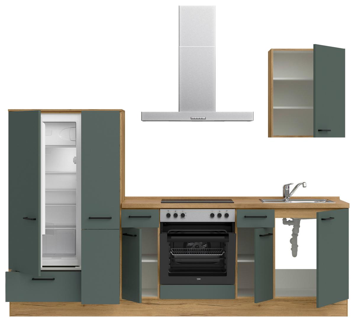Küchenleerblock Easytouch Low-Line, L3 Links - Dunkelgrün/Eichefarben, MODERN, Holzwerkstoff (270cm) - Nobilia