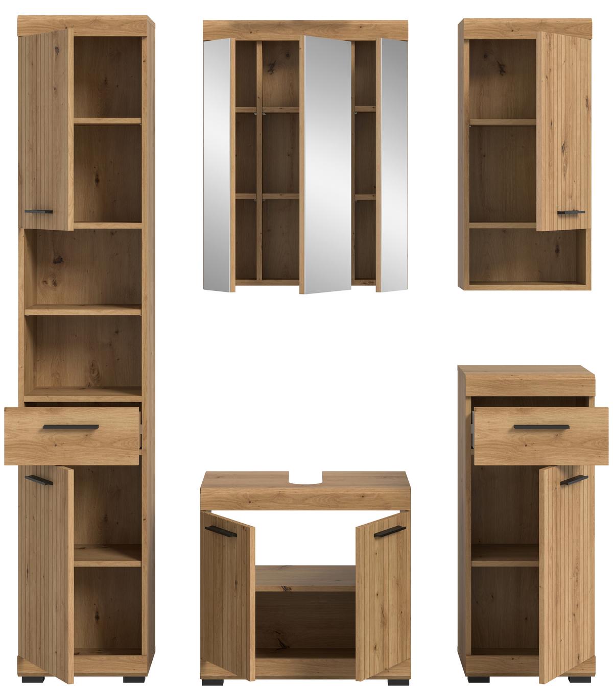 Badezimmer Scout Eiche Artisan Dekor B: 134cm - Schwarz/Eiche Artisan, Trend, Glas/Holzwerkstoff (134cm) - MID.YOU