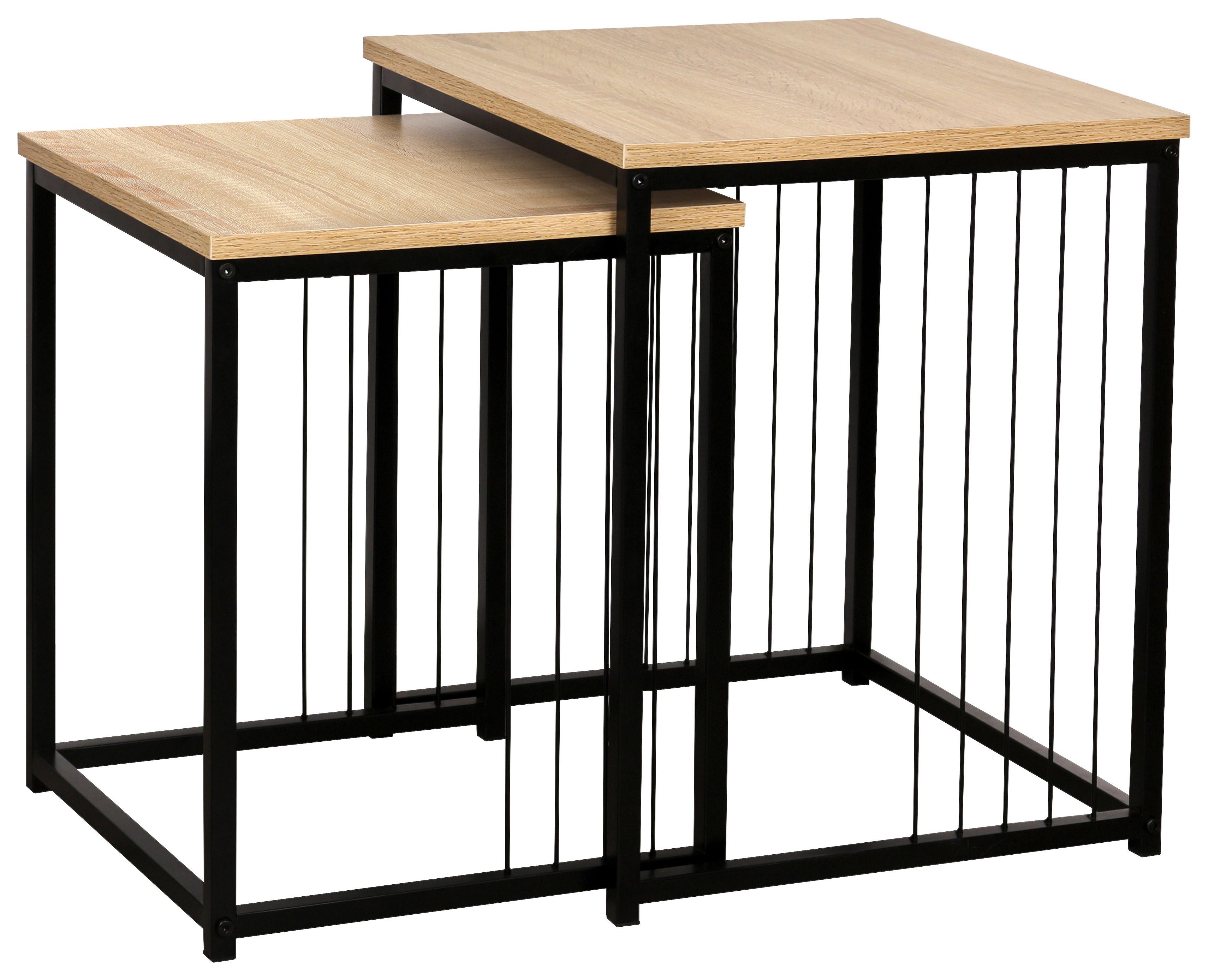 SADA STOLKŮ NEAPL - černá/přírodní barvy, Moderní, kov/kompozitní dřevo (40-35/50-45/40-35cm)