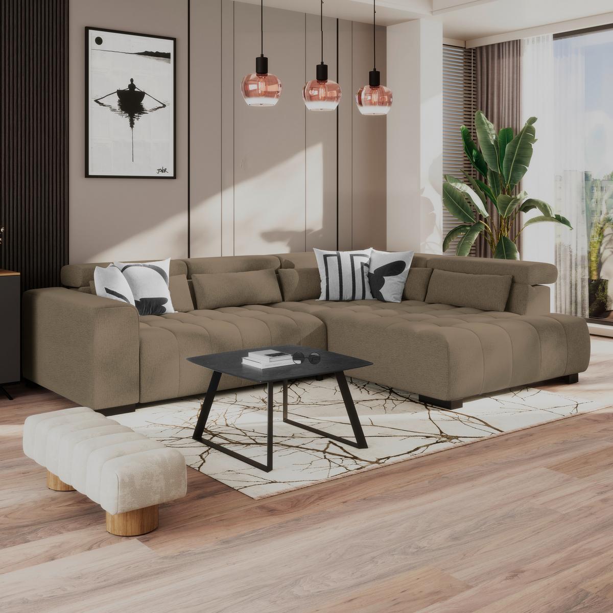 Ecksofa Matera Braun S: 311x226cm - Schwarz/Braun, Trend, Textil (311/226cm)