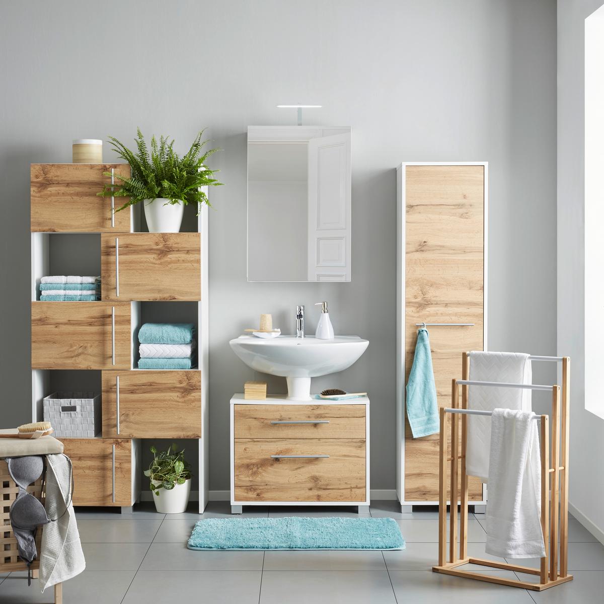 Držák na ručníky ANNI II -EXKLUSIV- - bílá/přírodní barvy, Moderní, kov/dřevo (46/82/24cm) - Mömax