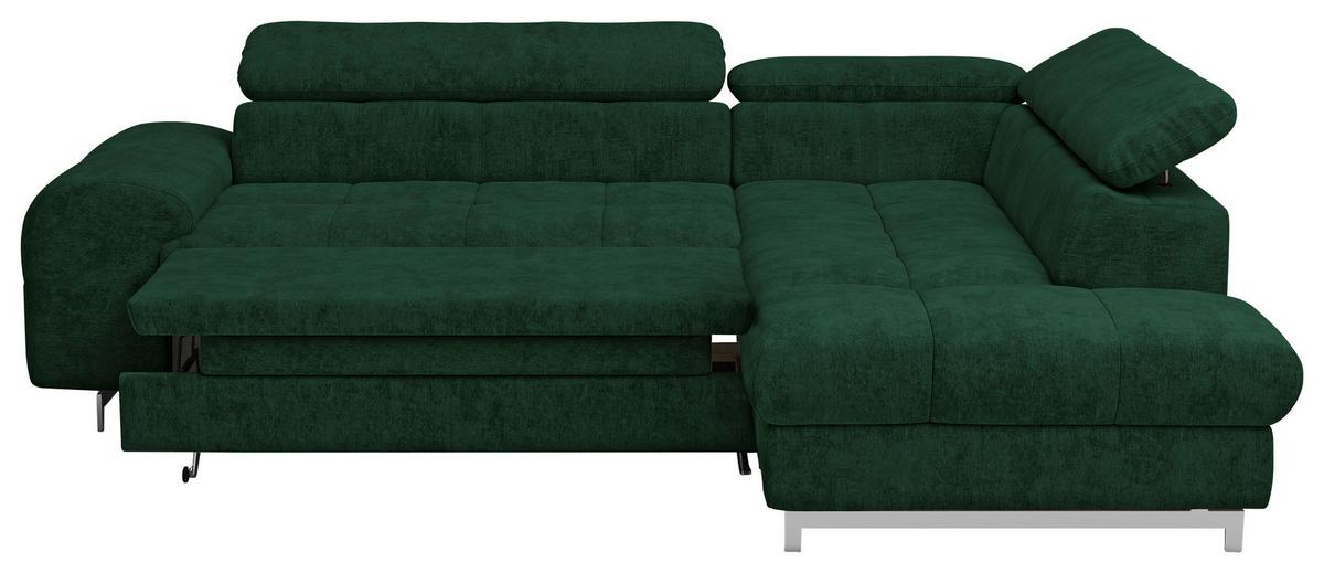 Ecksofa Mit Schlaffunktion Cloud + Dunkelgrün - Chromfarben/Dunkelgrün, KONVENTIONELL, Textil (257/206cm) - Livetastic