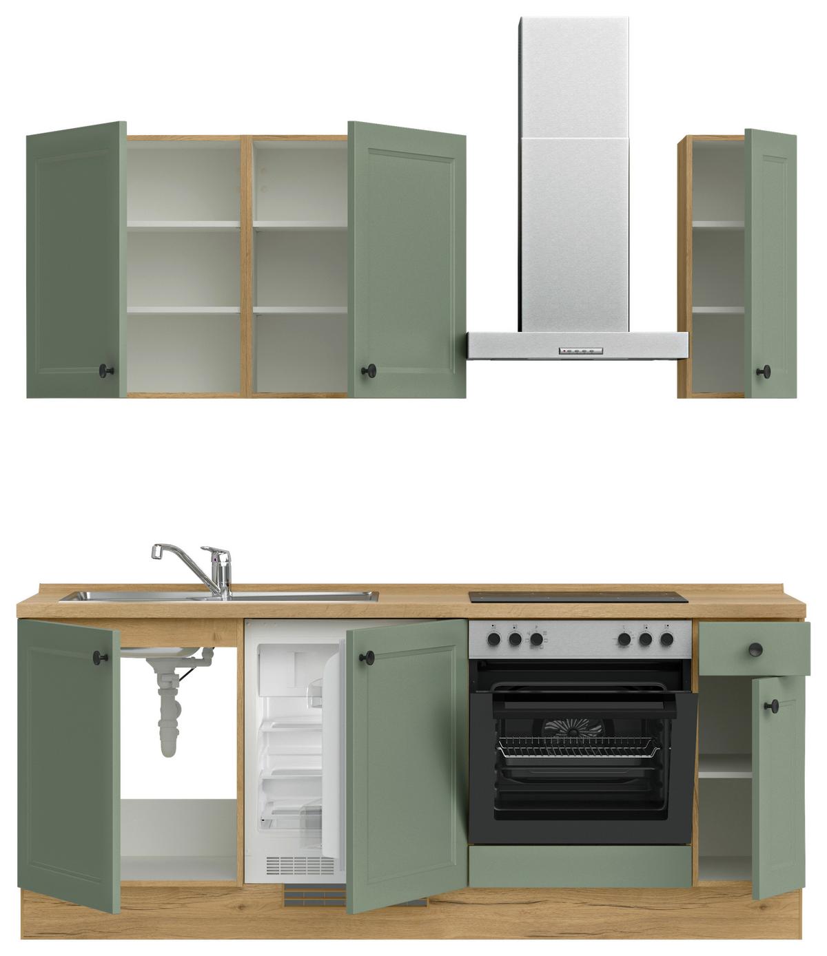 Kuchyňská linka 210 cm, rákosová/ dub sierra - barvy dubu/černá, Moderní, kov/kompozitní dřevo (210cm) - Nobilia