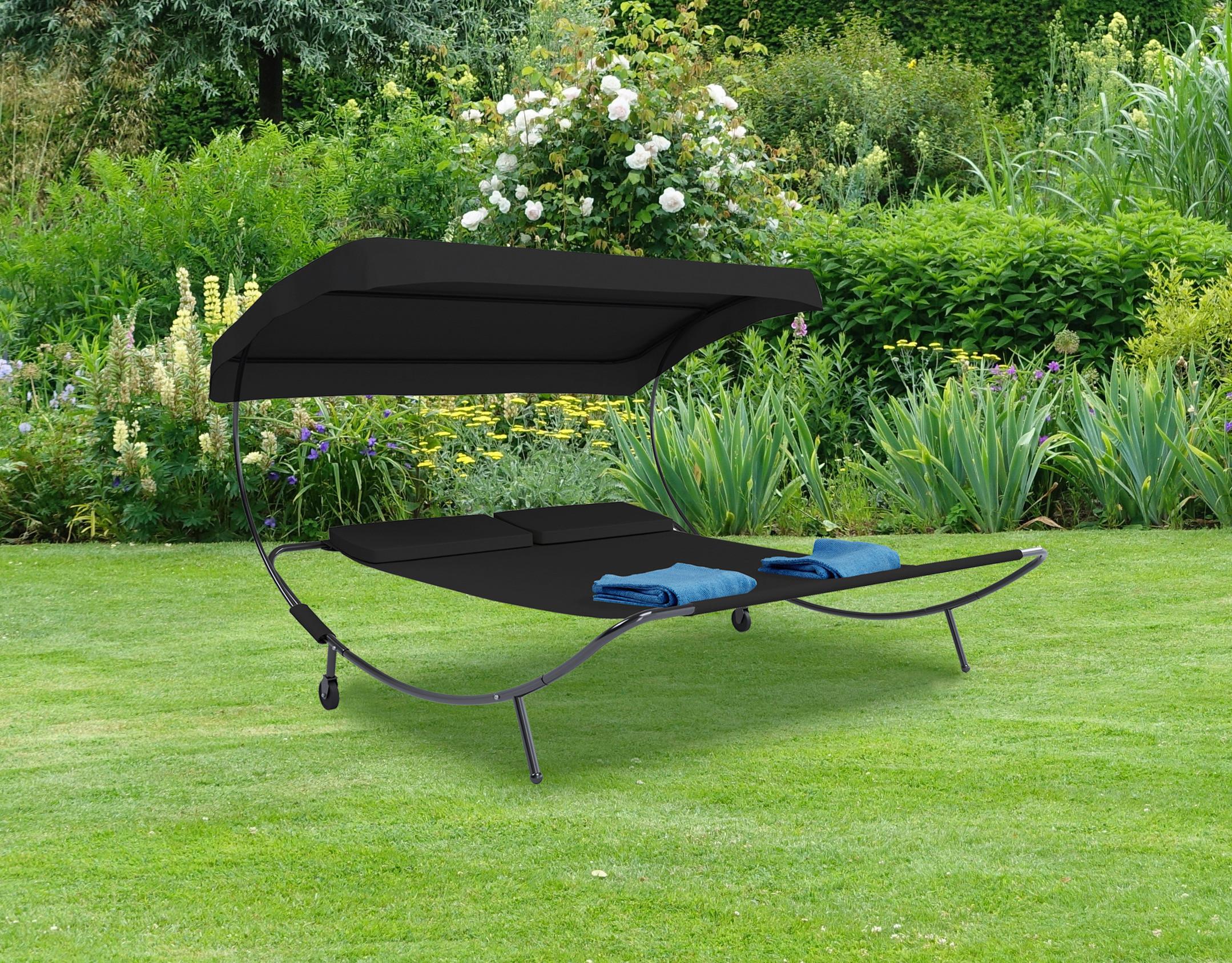 Doppel-Sonnenliege Bindox verstellbares Dach - Schwarz, Basics, Textil/Metall (130/137/200cm) - MID.YOU