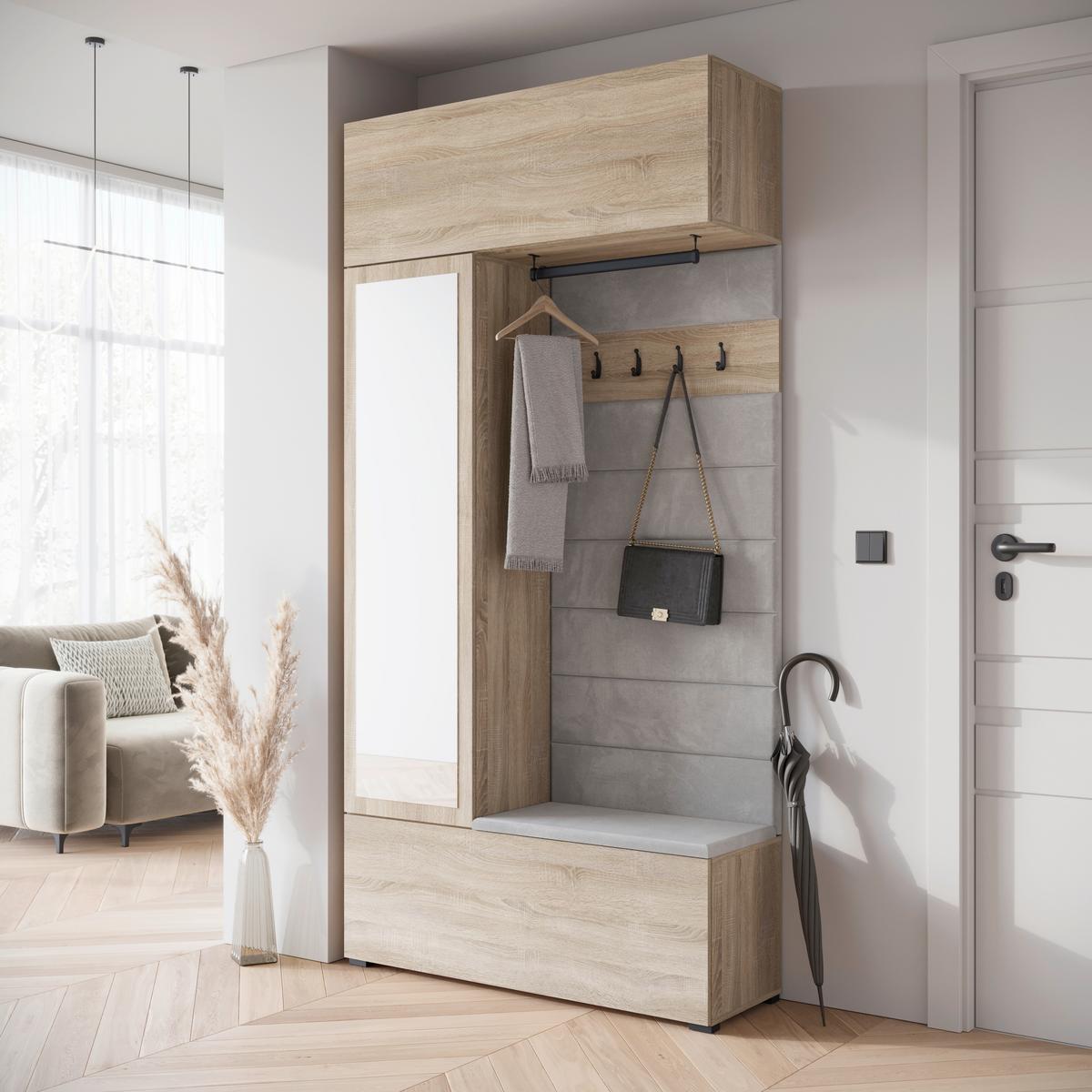 Garderobe Tejo Sonoma Eiche B: 115 cm - Sonoma Eiche, Design, Holzwerkstoff (115/231,9/37,5cm) - Livetastic