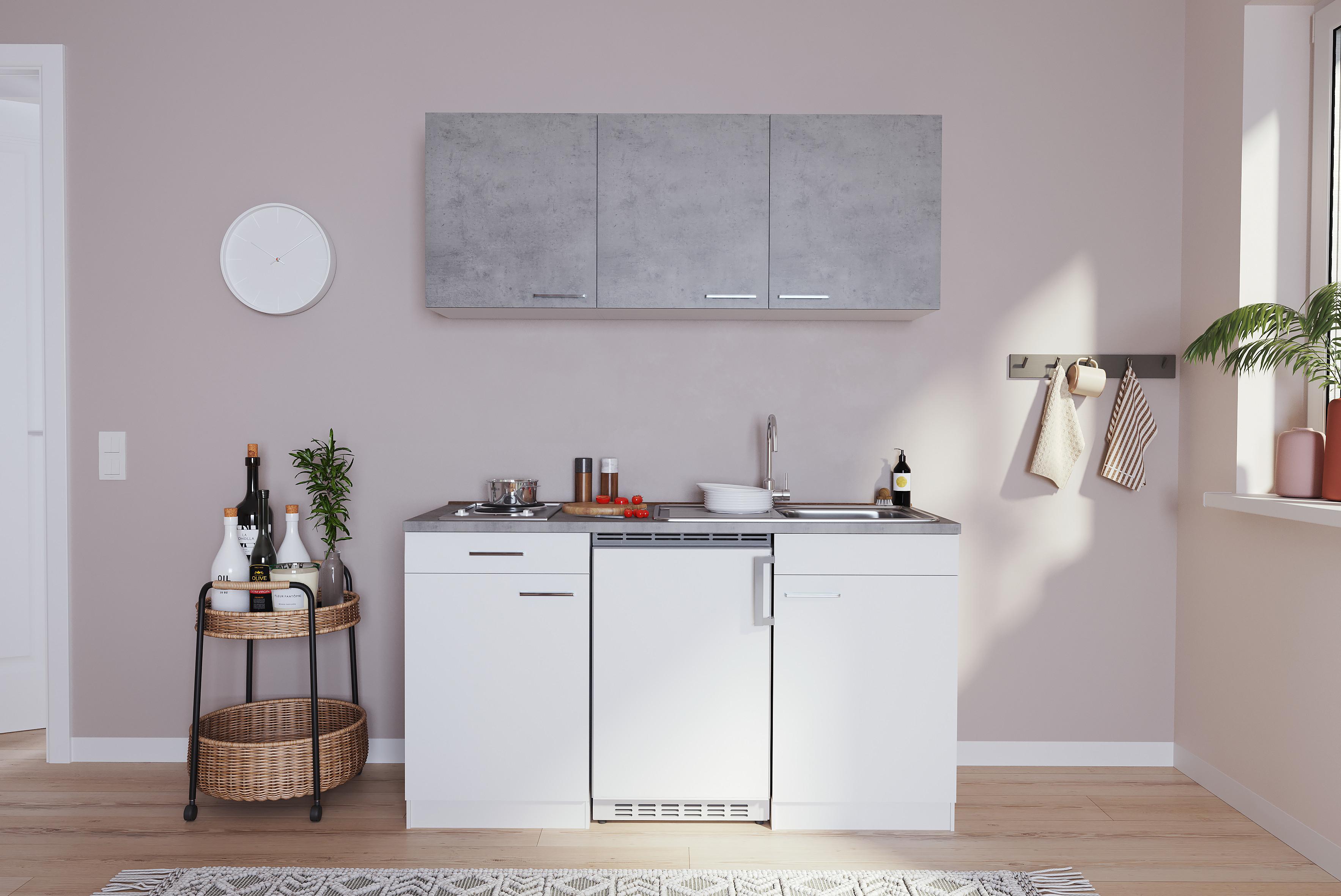 Miniküche mit Kühlschrank und Kochfeld B: 150 cm Grau/Weiß - Weiß/Grau, KONVENTIONELL, Holzwerkstoff (150cm) - Respekta
