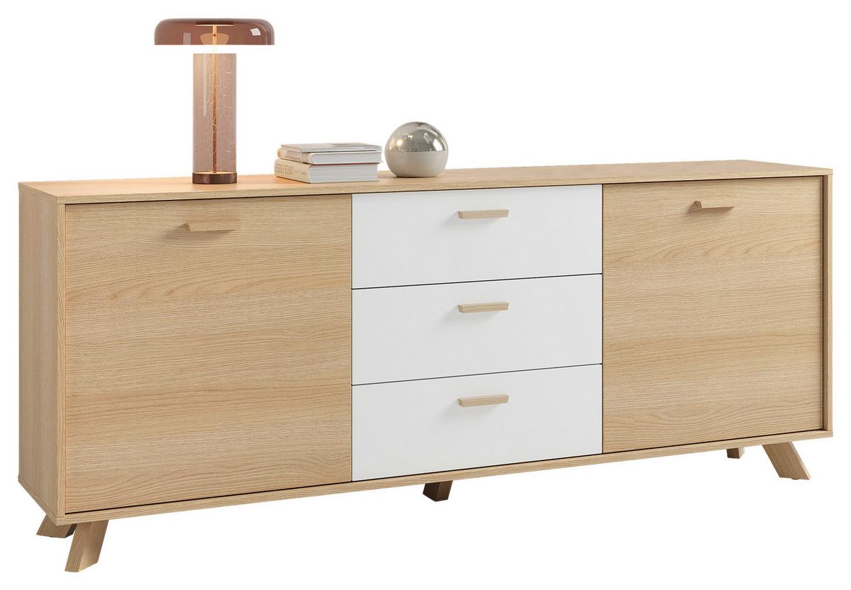 Sideboard Bastian Eiche Bianco/Weiß B: 180 cm - Eiche Bianco/Eichefarben, Design, Holz/Holzwerkstoff (180/72,5/36,5cm) - MID.YOU