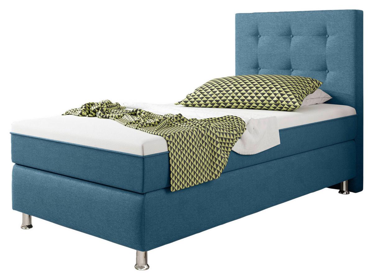 Boxspringbett Mit Topper 90x200 Köln Plus - Blau/Silberfarben, KONVENTIONELL, Textil (90/200cm) - MID.YOU