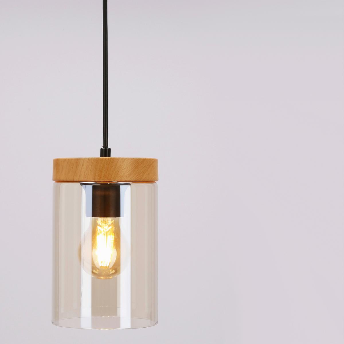 Pendelleuchte 31-21984 Wels - Eichefarben/Schwarz, Natur, Glas/Metall (12/12/100cm)