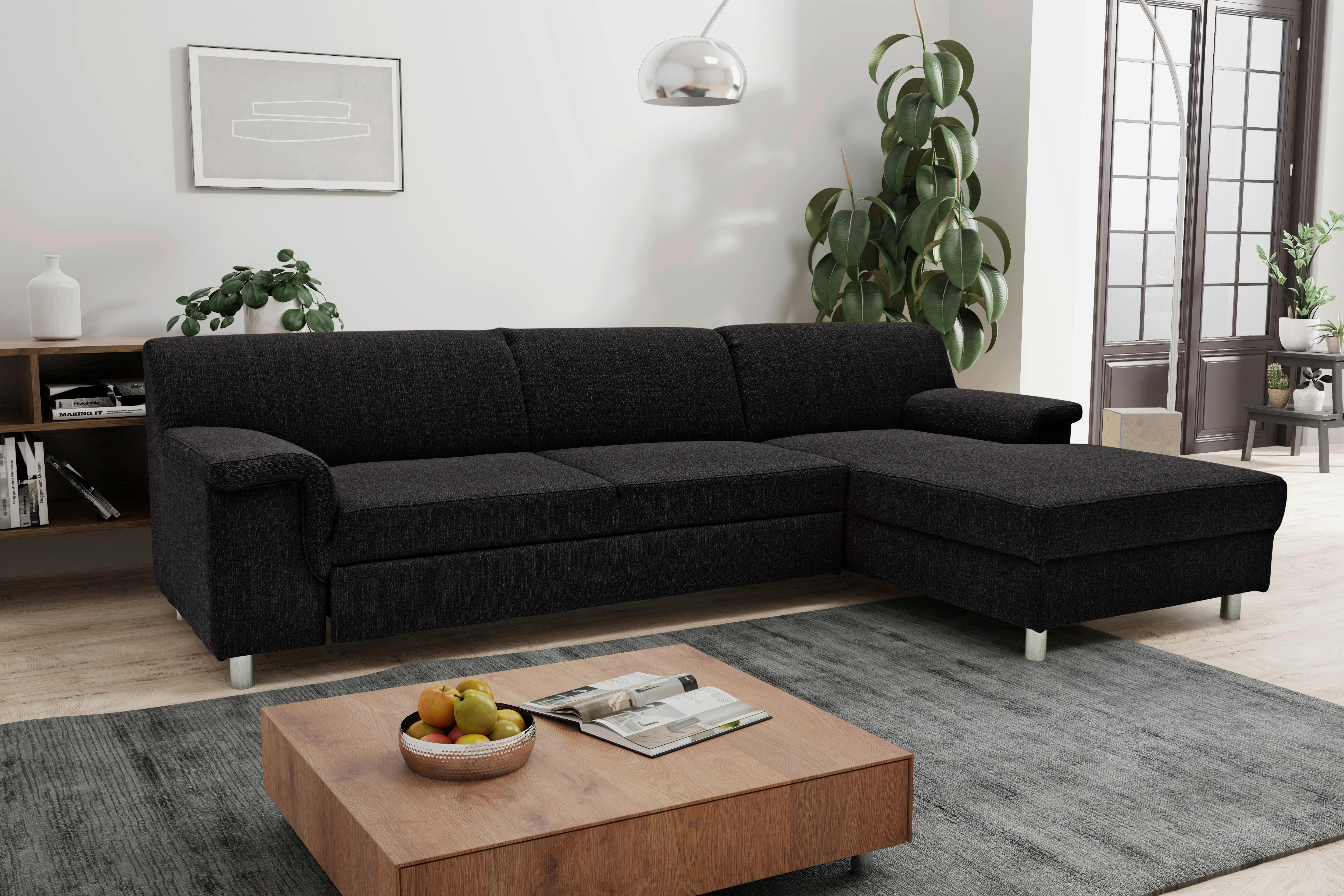 Ecksofa Mit Schlaffunktion Jamie Schwarz Webstoff - Chromfarben/Schwarz, KONVENTIONELL, Textil (252/150cm) - MID.YOU