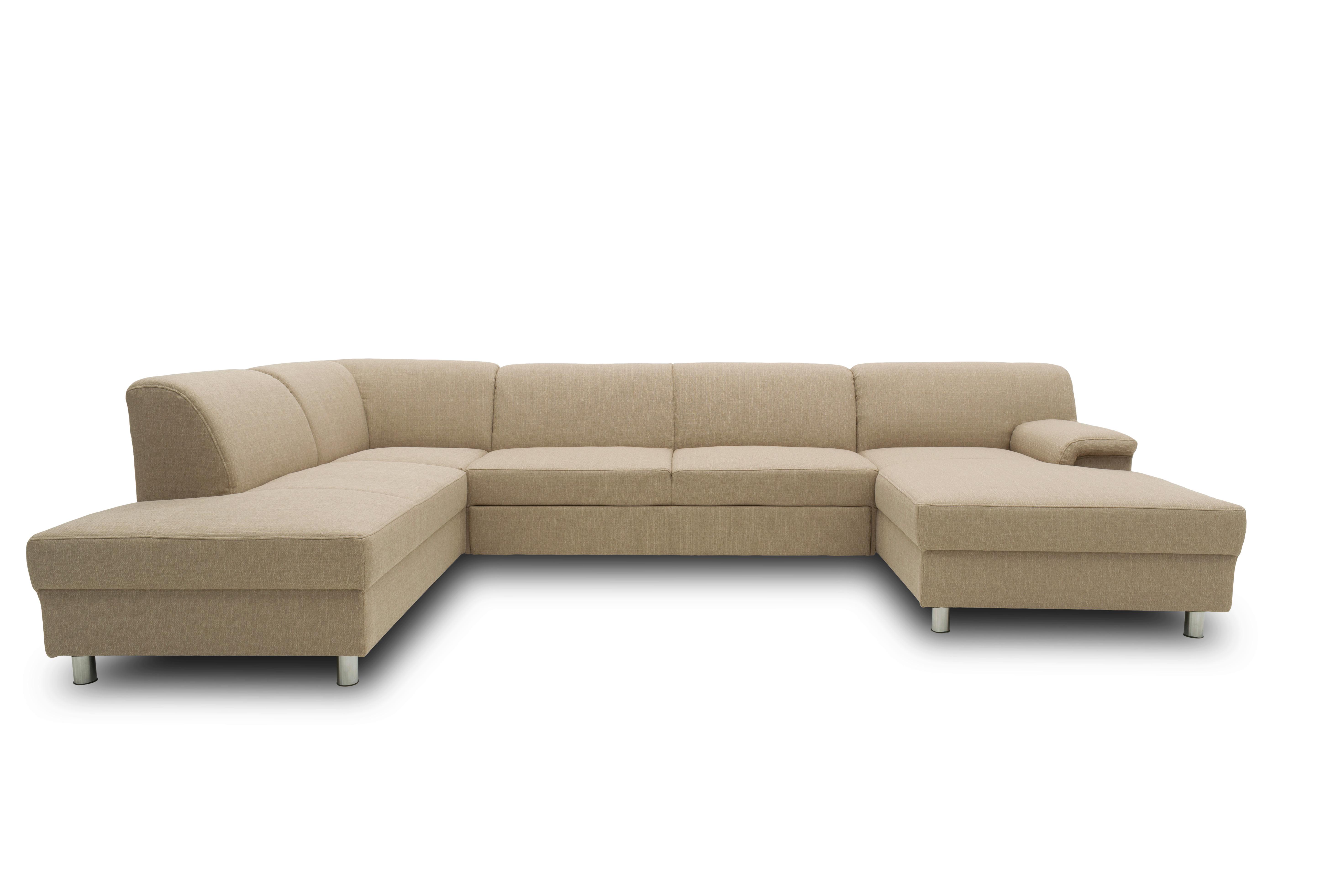 Wohnlandschaft Jamie mit Schlaffunktion Beige - Chromfarben/Beige, KONVENTIONELL, Textil (195/308/150cm) - MID.YOU