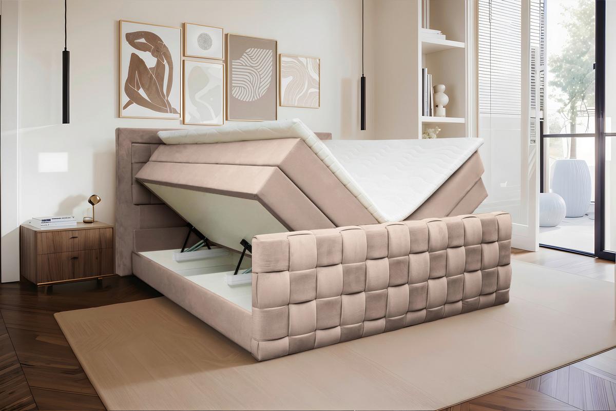 Boxspringbett Grenada Beige, Lf: 180x200 cm - Beige, MODERN, Textil (180/200cm) - Livetastic