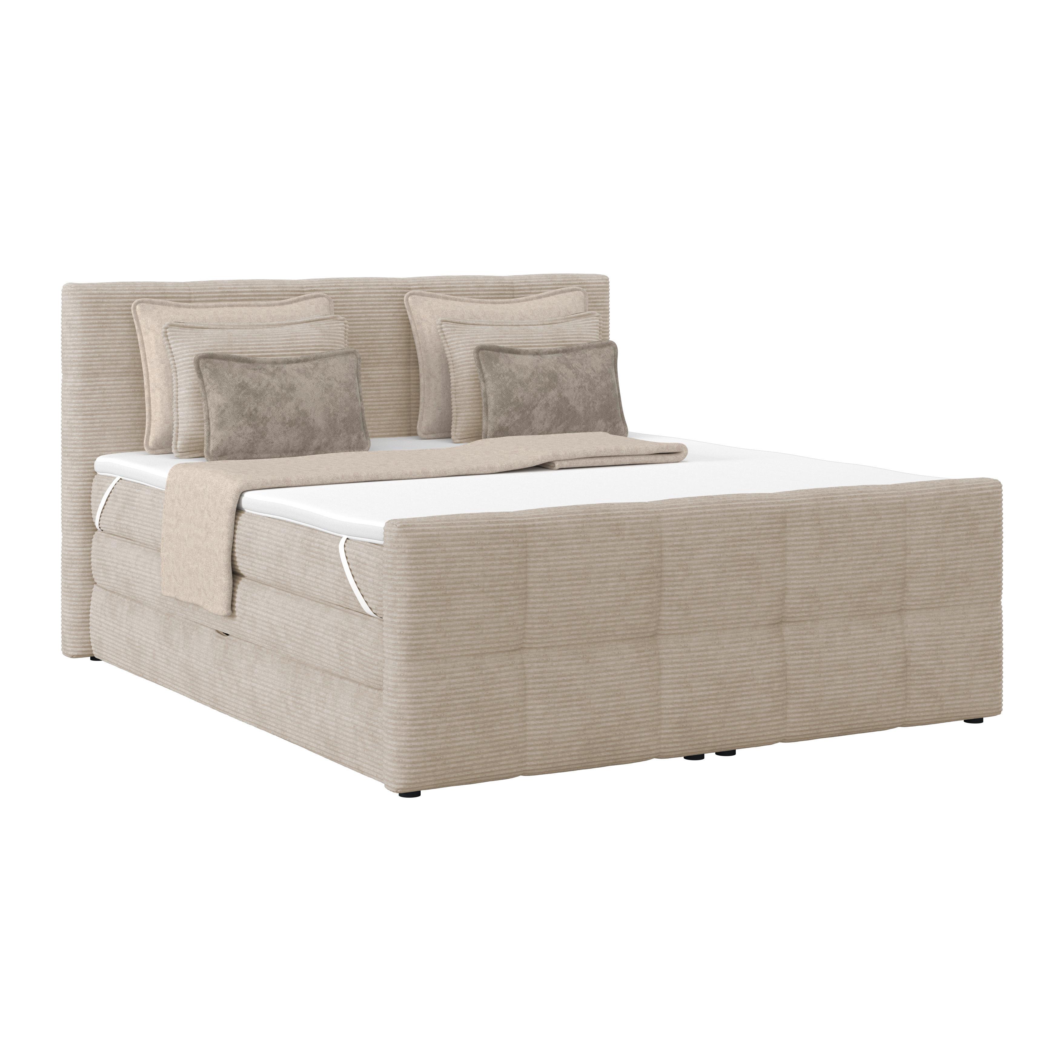 Boxspringbett Mit Topper M. Bettkasten 180x200 Cm Medino - Beige, KONVENTIONELL, Holz/Holzwerkstoff (180/200cm) - Luca Bessoni