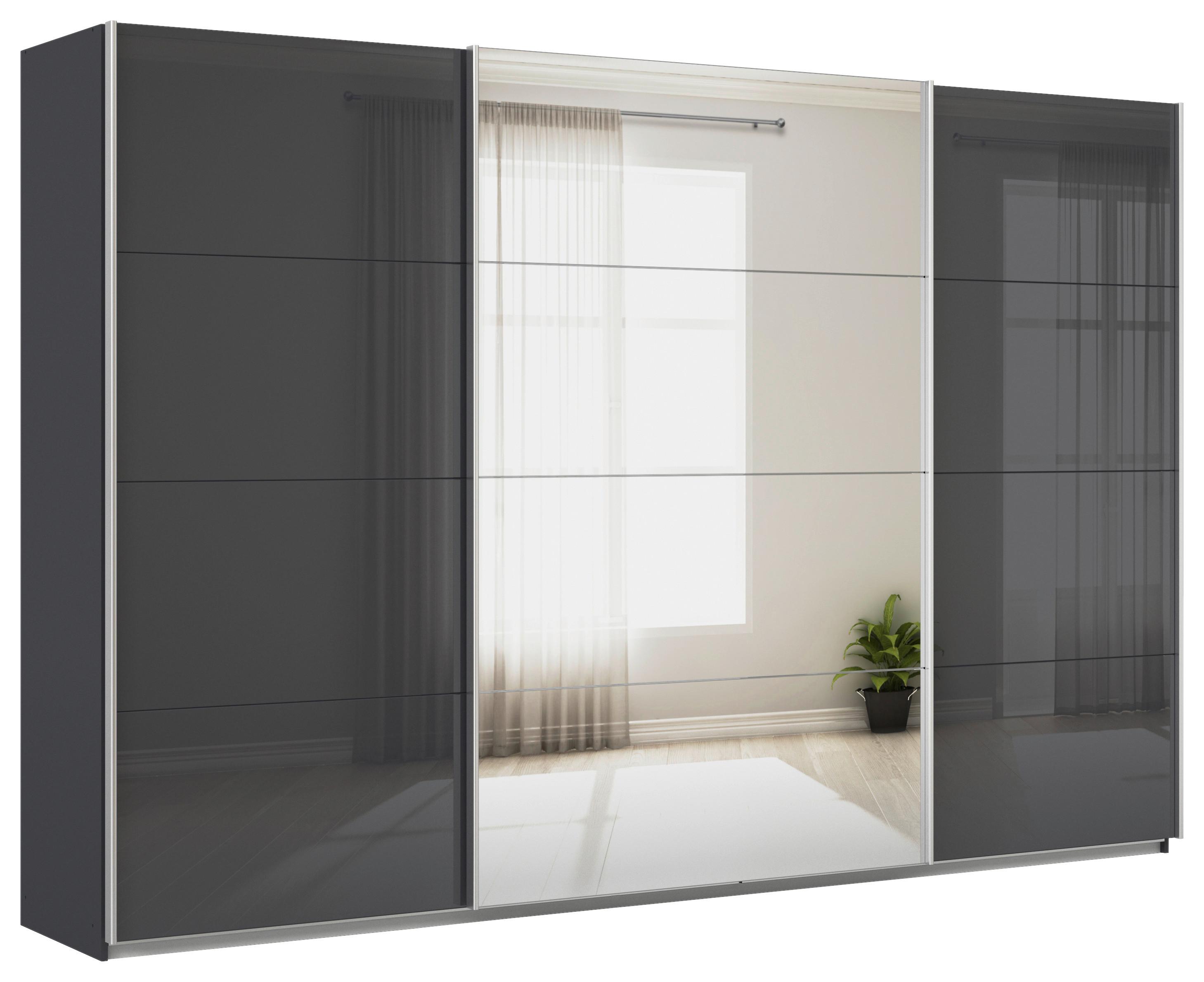 Tolóajtós Szekrény Feldkirch 315/210 Cm - ezüst/magasfényű antracit, Modern, faalapú anyag/Üveg (315/210/62cm)