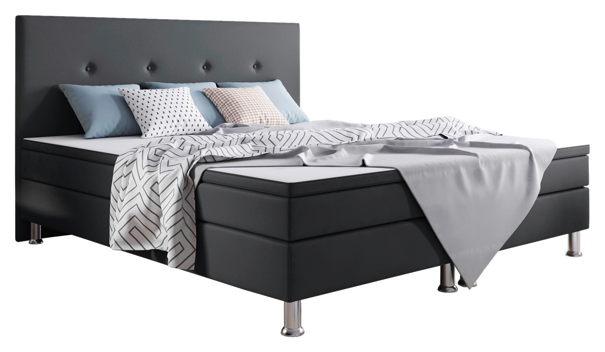 Boxspringbett mit Topper 180x200 cm Jump - Anthrazit/Silberfarben, KONVENTIONELL, Textil (180/200cm) - MID.YOU