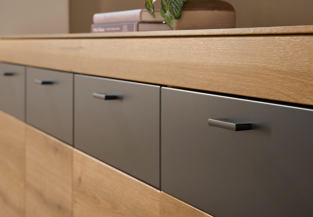 Sideboard Soleto Graphit-/Eichefarben B: 200cm - Eichefarben/Schwarz, Design, Holzwerkstoff (200/87/42cm) - MID.YOU