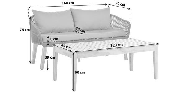 Loungegarnitur Trendy Aus Holz/Metall mit Kissen - Dunkelgrau/Anthrazit, MODERN, Holz/Metall (160/75/70cm) - Beldano