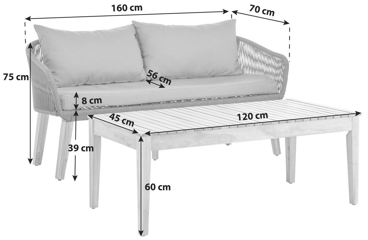 Loungegarnitur Trendy Aus Holz/Metall mit Kissen - Dunkelgrau/Anthrazit, MODERN, Holz/Metall (160/75/70cm) - Beldano