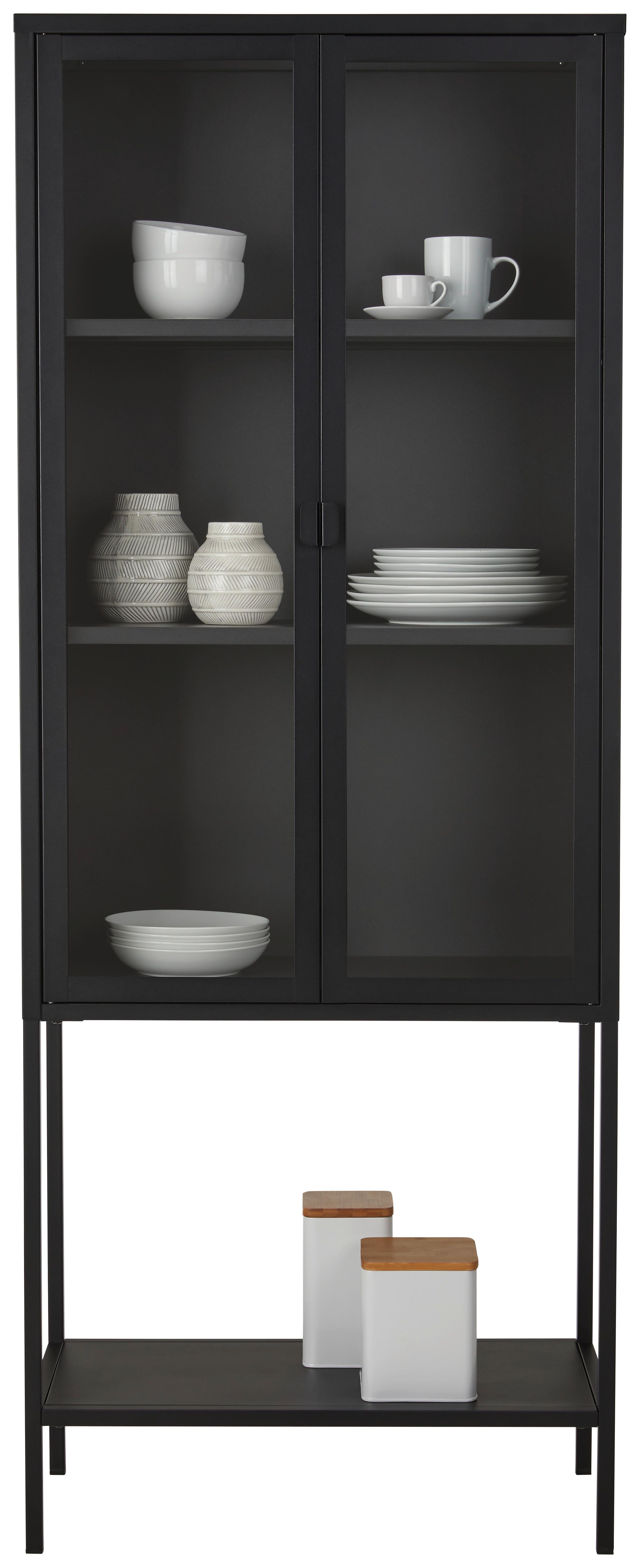 Vitrína Kea - černá/čiré, Moderní, kov/sklo (70/180/35cm) - Modern Living