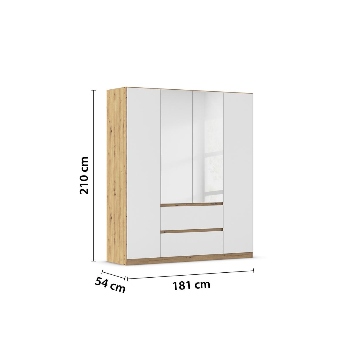 Drehtürenschrank Mainz Eiche Artisan B: 181 cm - Silberfarben/Weiß, Basics, Holzwerkstoff (181/210/54cm) - Rauch Möbel