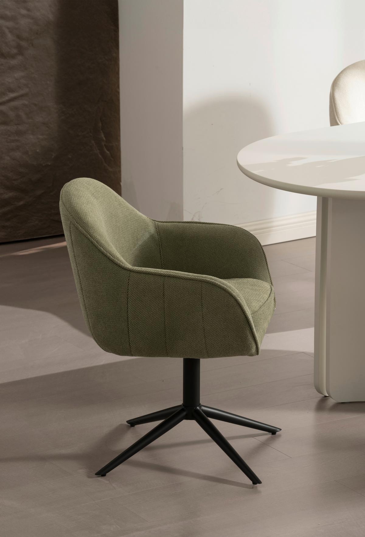 Armlehnstuhl Amara Leinenoptik Grün, B: 60 Cm - Schwarz/Grün, KONVENTIONELL, Holz/Textil (60/81/62cm) - MID.YOU