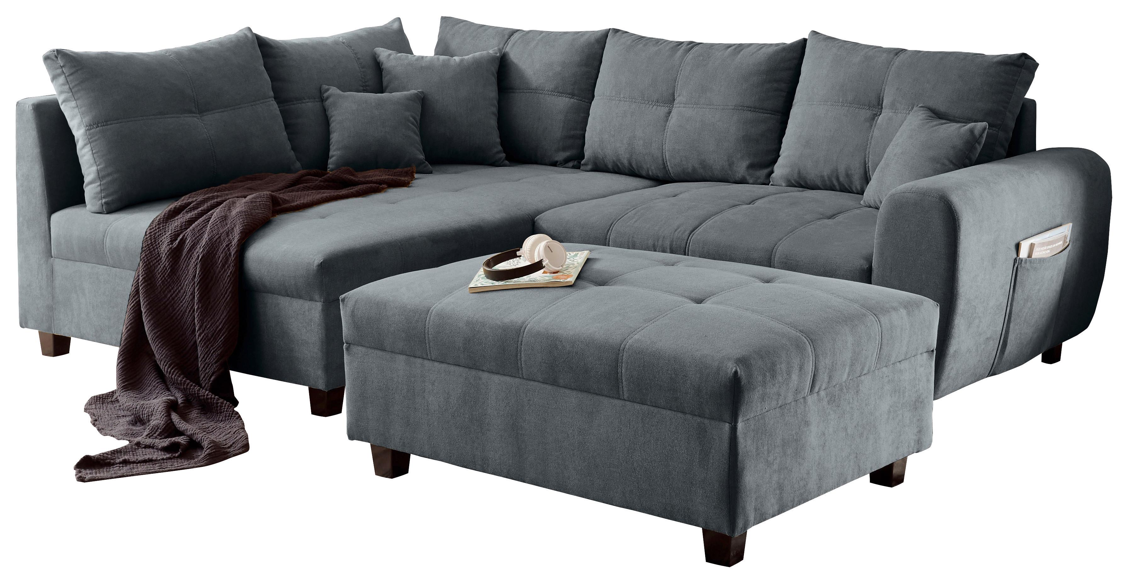 Ecksofa inkl. Kissen + Hocker Lea, Polyester-Nylon - Anthrazit/Schwarz, Basics, Holzwerkstoff/Textil (176/248cm) - MID.YOU