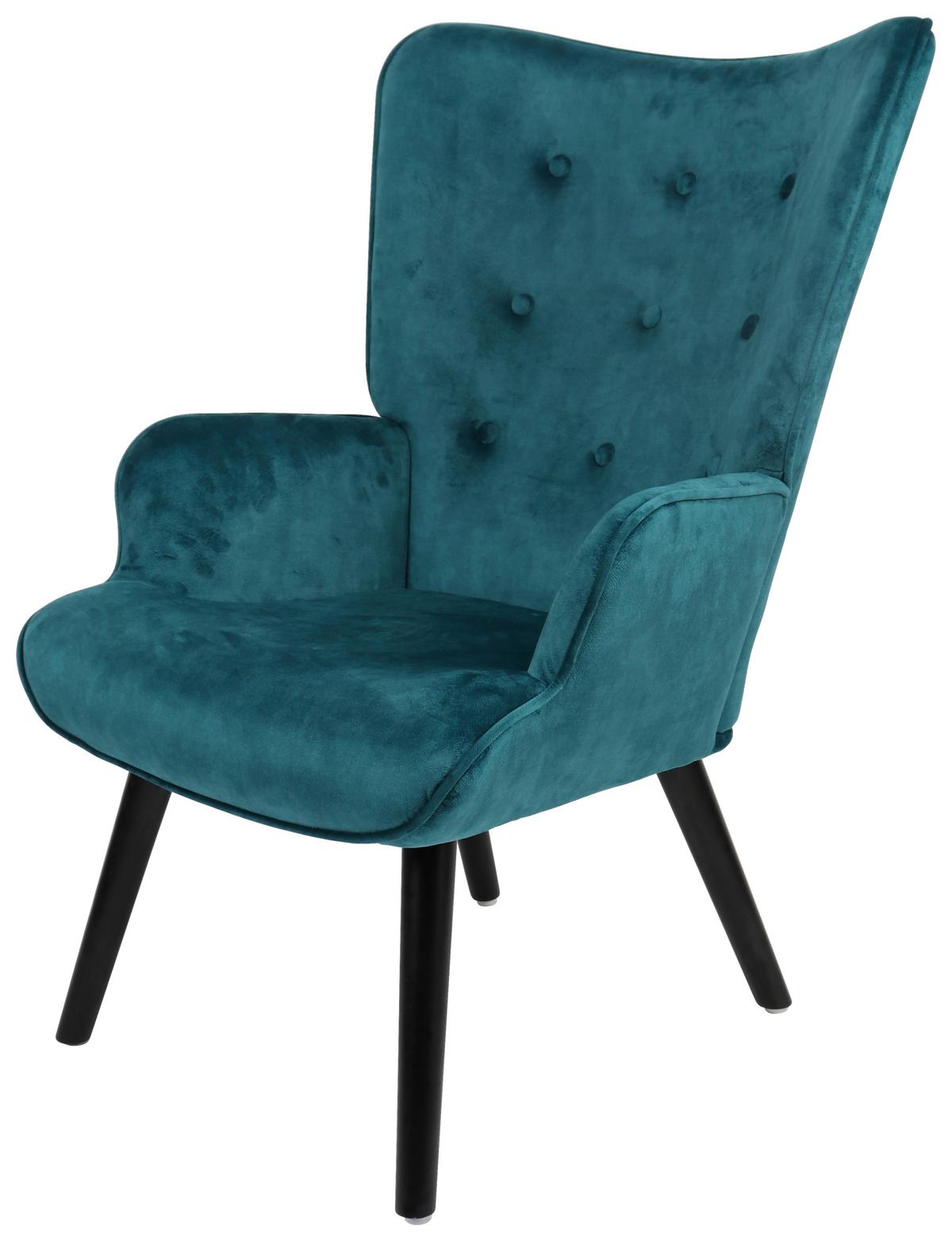 Ohrensessel Luke - Türkis/Schwarz, MODERN, Holz/Textil (68/96/74cm)