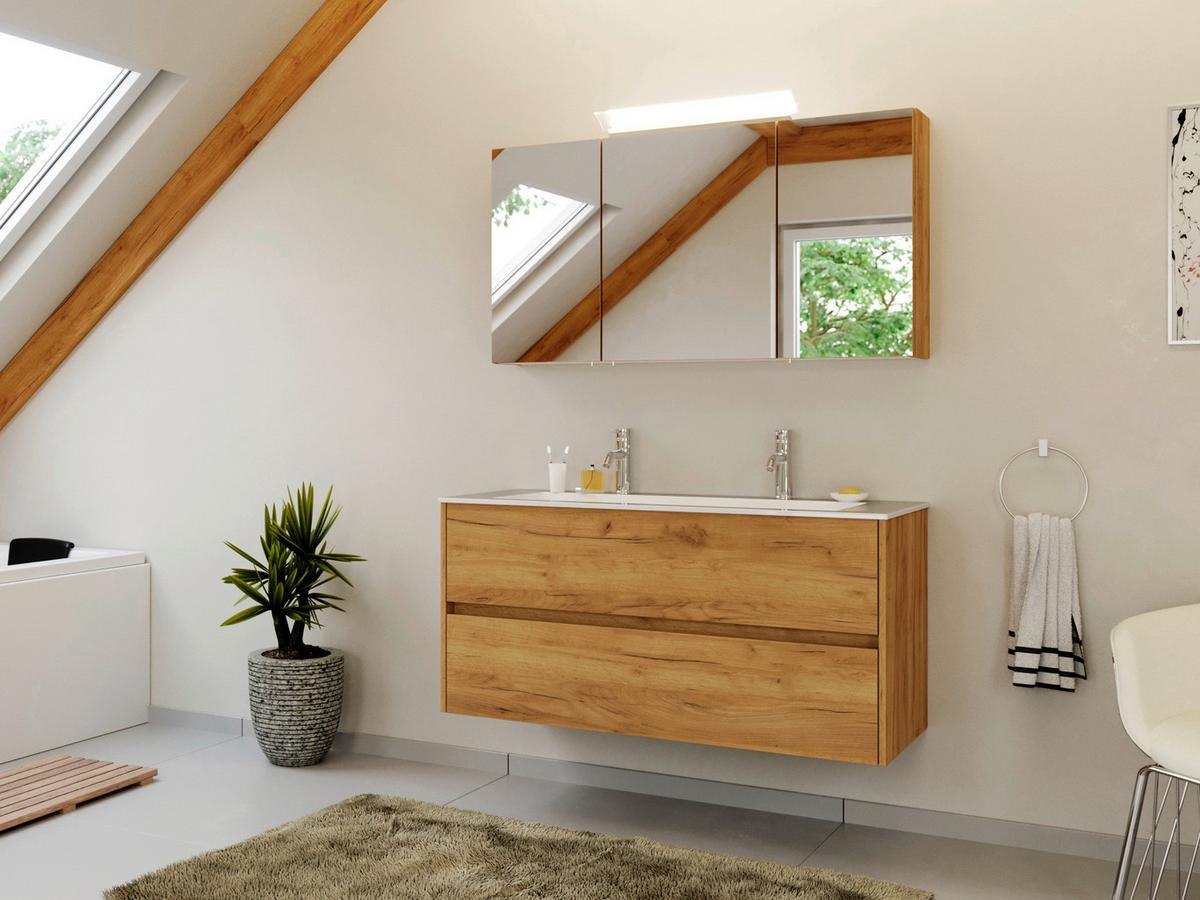 Waschtischkombi Limes Eiche Dekor B: 120 Cm - Eichefarben/Weiß, MODERN, Holzwerkstoff/Stein (120/58,5/46,5cm) - MID.YOU