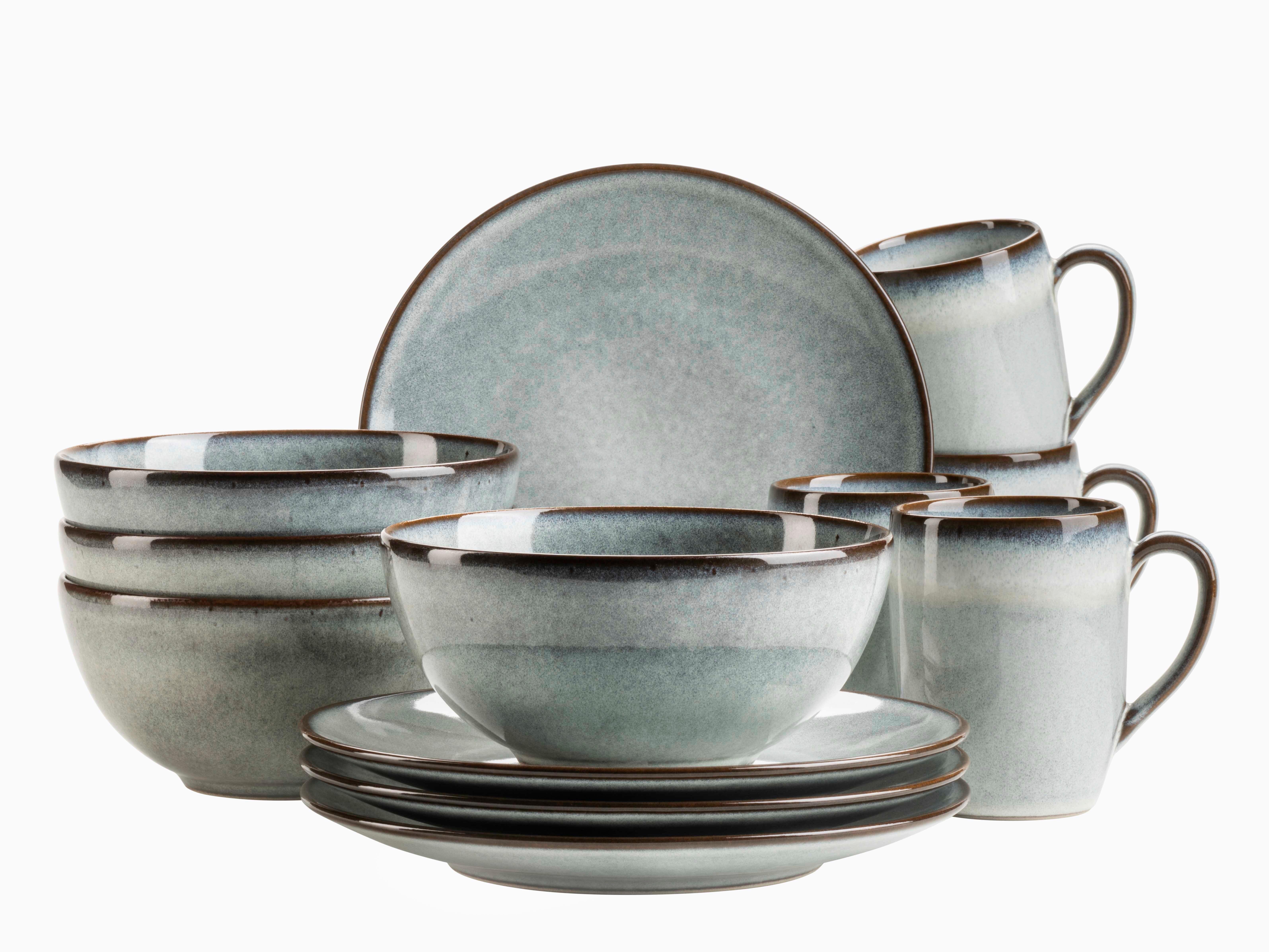 Frühstücksservice Smoky's Steinzeug, Grün, 12-teilig - Grün, Basics, Keramik - Mäser