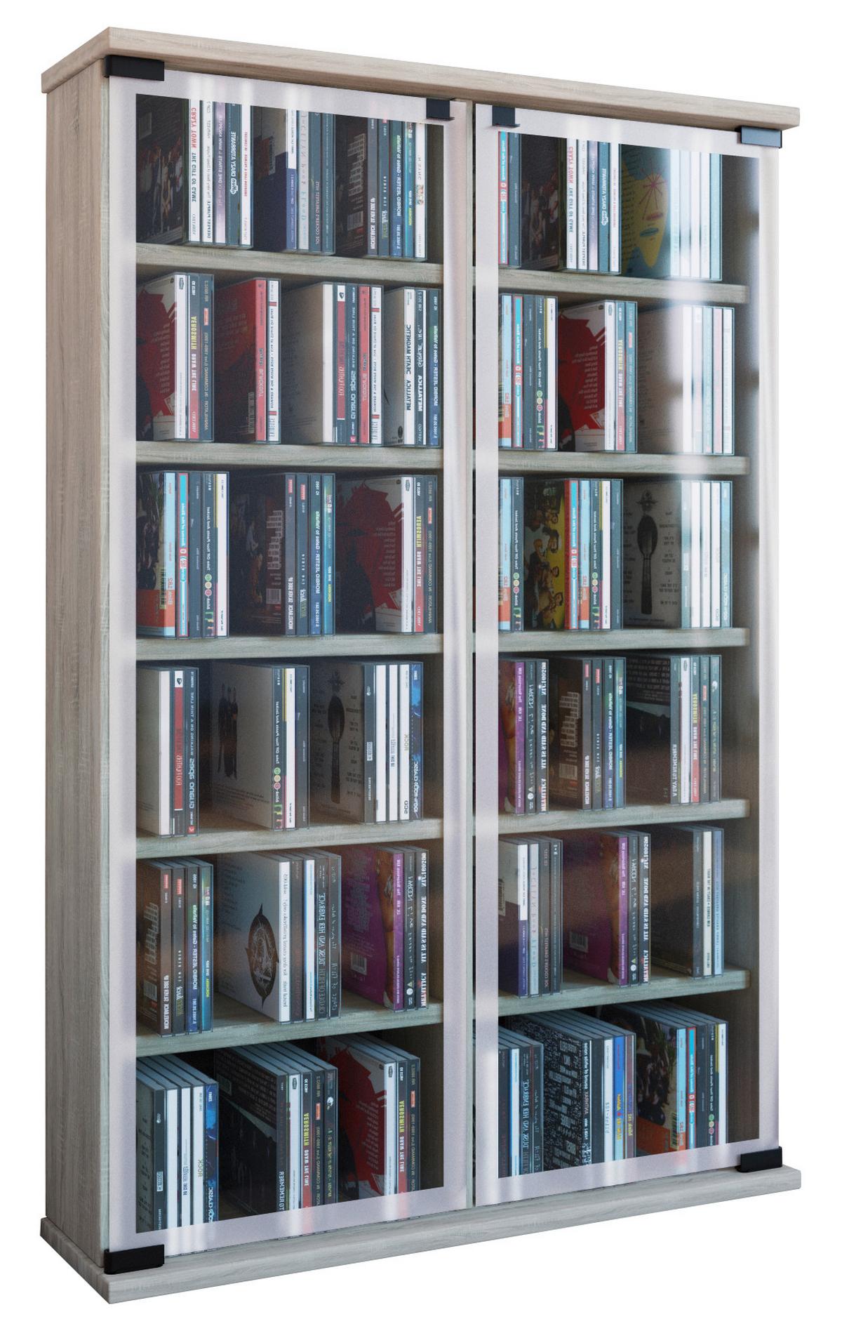 CD Regal mit Glastüren Galerie 60 cm Eiche Dekor - Eichefarben, KONVENTIONELL, Glas/Holzwerkstoff (60/92/18cm) - MID.YOU