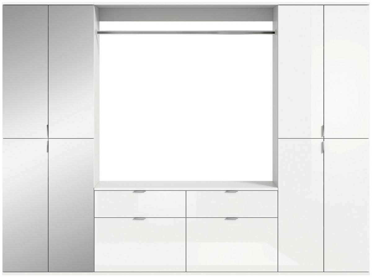 Garderobe Projekt X 3-Teilig Weiß B: 243 cm - Weiß Hochglanz, MODERN, Glas/Holzwerkstoff (243/193/34cm) - MID.YOU