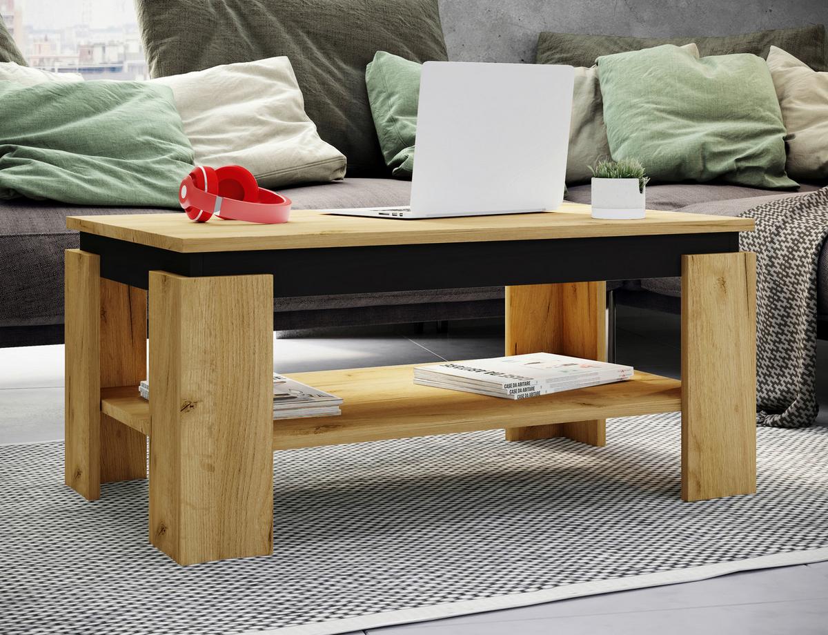Konferenčný stolík Rolas, dub medový - čierna/dub medový, Modern, kompozitné drevo (90/53/41cm) - MID.YOU