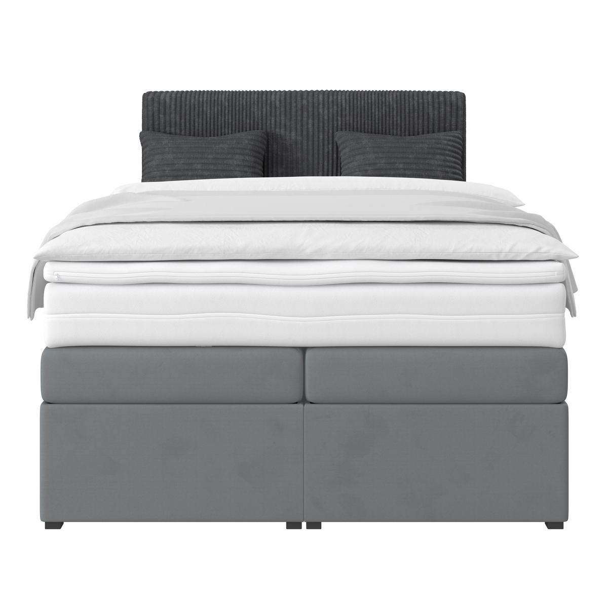 Boxspringbett Mit Topper & Bettkasten 140x200 Rossa - Blaugrau/Schwarz, MODERN, Holzwerkstoff/Textil (140/200cm)