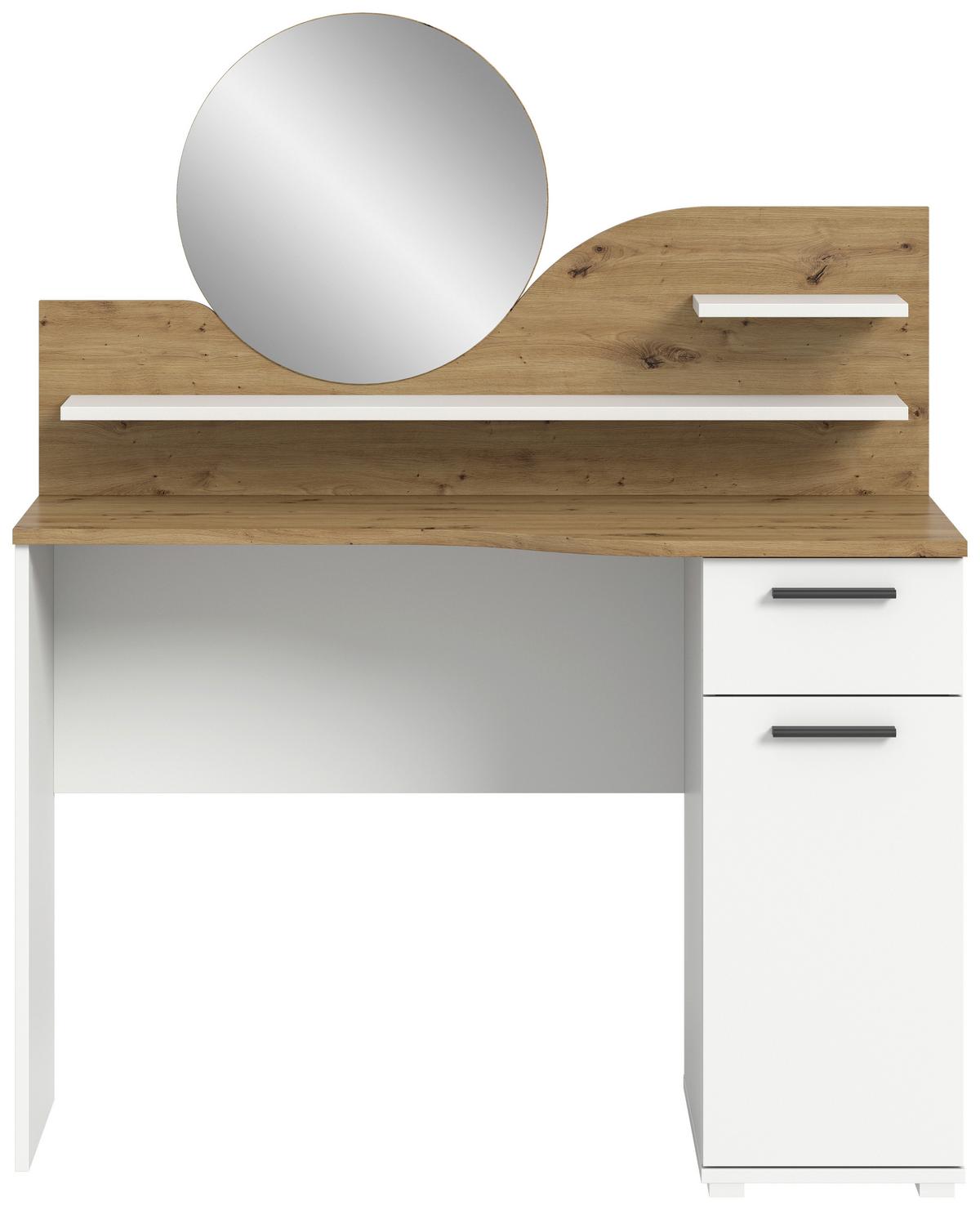 Schminktisch Vanity Weiß B: 110 Cm - Eichefarben/Weiß, Design, Holzwerkstoff (110/135/46cm) - MID.YOU