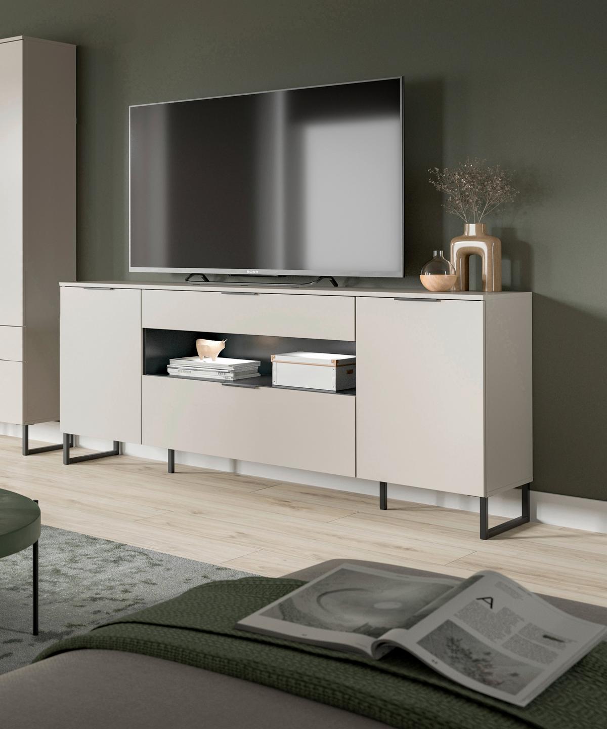 Sideboard Noida Kaschmir B: 185 Cm - Kaschmir/Schwarz, Design, Holzwerkstoff (185/80/41cm) - Livetastic