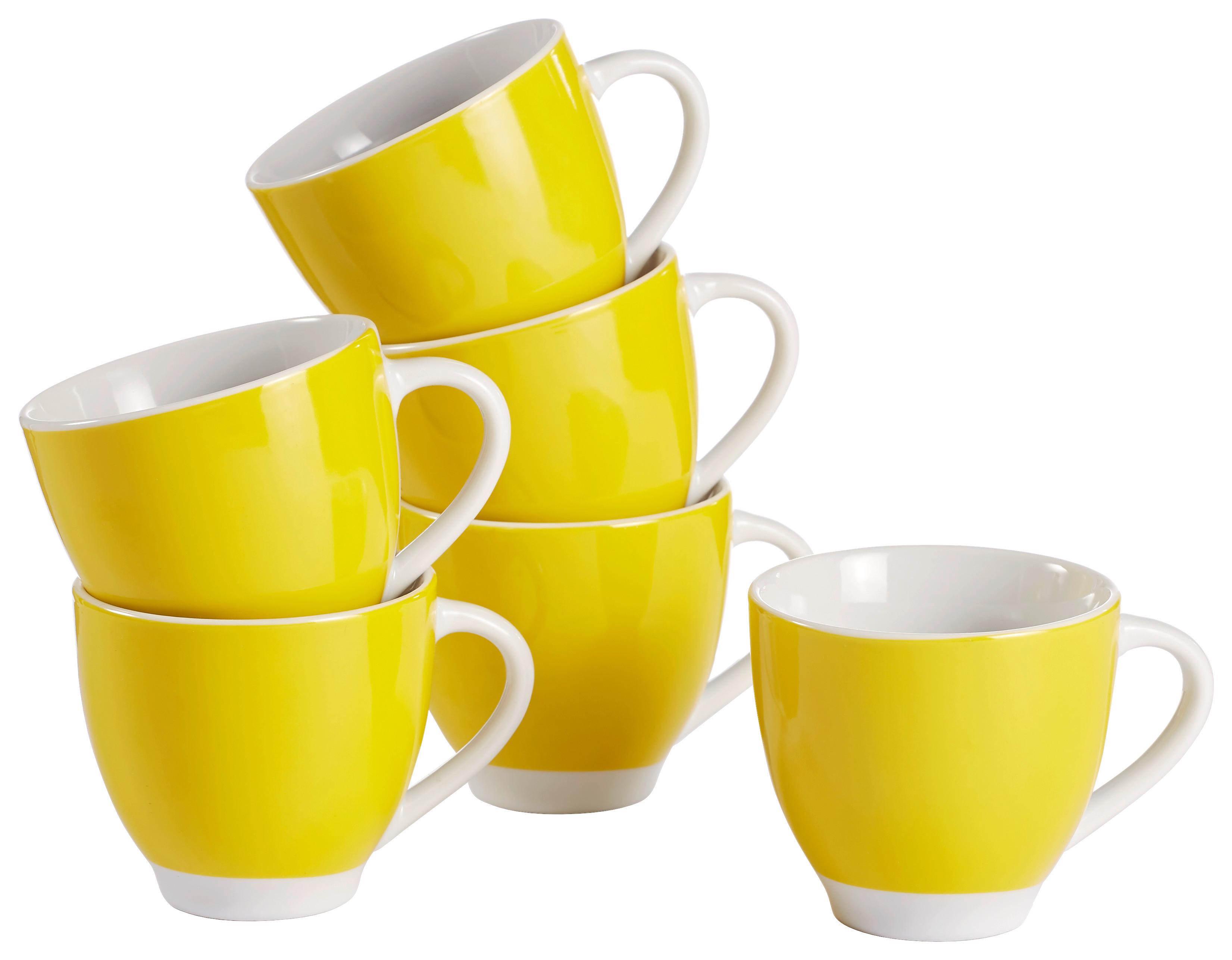 Tassenset Gelb Weiß 6-teilig B: 24,5 cm - Gelb/Weiß, Basics, Keramik (24,5/16,5/9,5cm) - Van Well