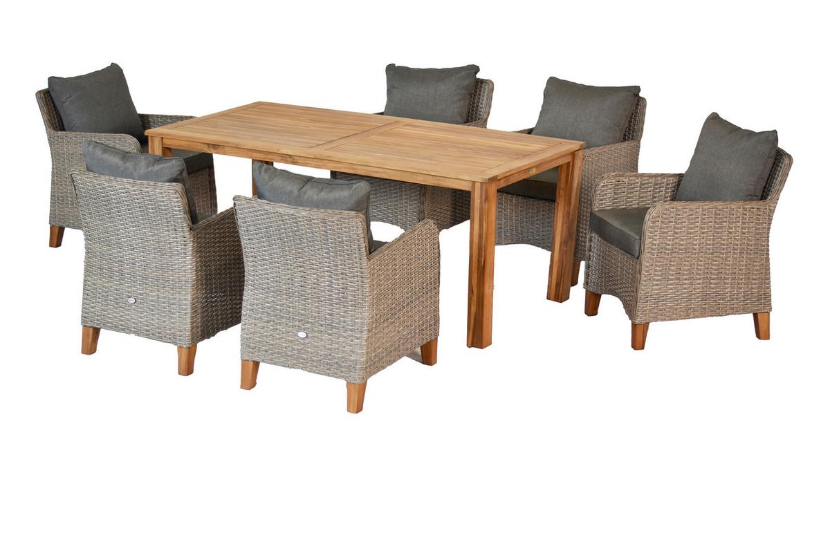 Gartentischgruppe 7tlg. Set Inkl. Kissen - Beige/Beigebraun, KONVENTIONELL, Holz/Kunststoff - Gardenson