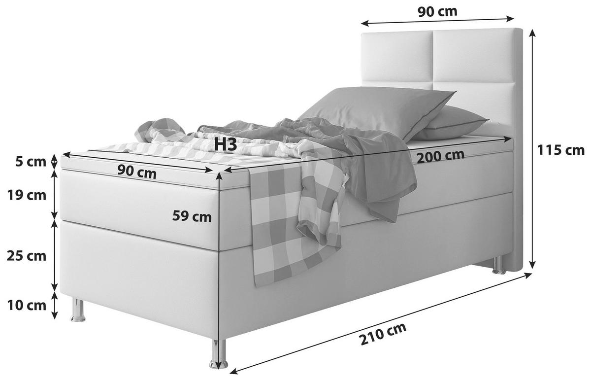 Boxspringbett Mit Topper Lederlook 90x210 Miami-F - Silberfarben/Cappuccino, KONVENTIONELL, Leder/Textil (90/115/210cm) - MID.YOU
