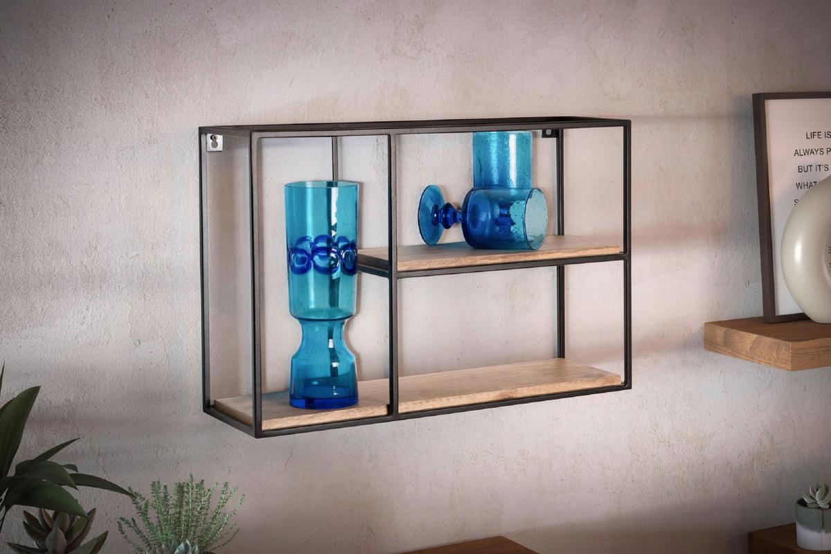 Wandregal Metall/Mangoholz B: 60 cm - Schwarz, Design, Holz/Metall (60/40/18cm) - MID.YOU