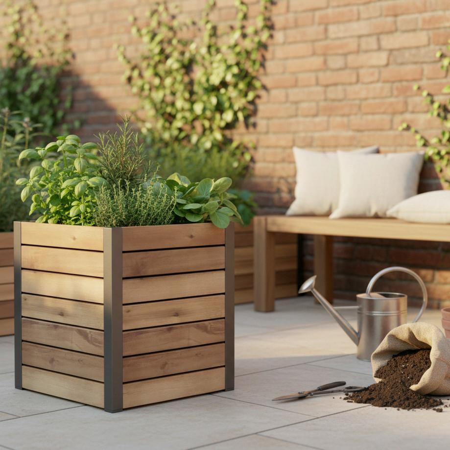 VYVÝŠENÝ ZÁHON MARLO - barvy akácie, Moderní, kov/dřevo (32/34/32cm) - Bessagi Garden