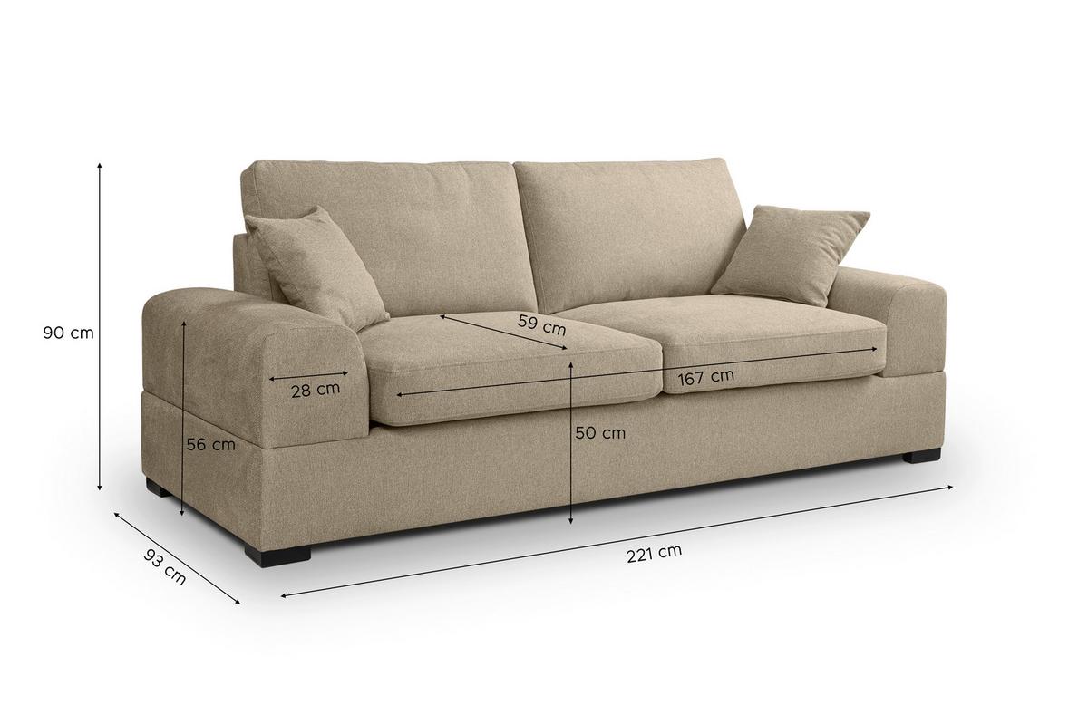 3-sitzer-sofa Veda Beige S: 221x93cm - Beige/Schwarz, Basics, Textil (221/93cm) - MID.YOU
